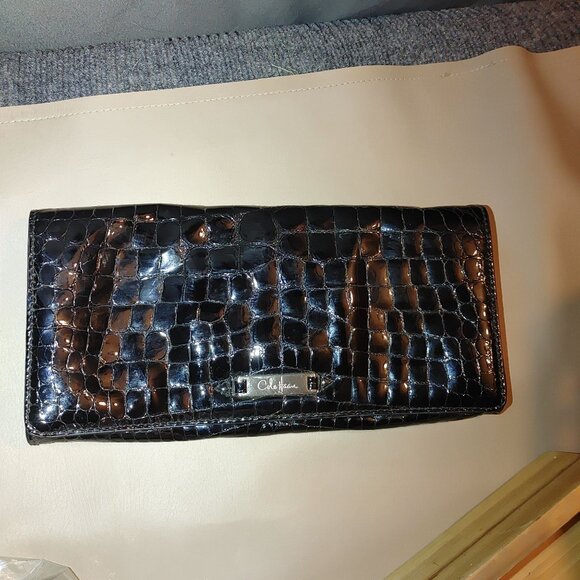 Cole Haan Black Patent Leather Crocodile Clutch Bag Purse Wallet - Picture 7 of 10